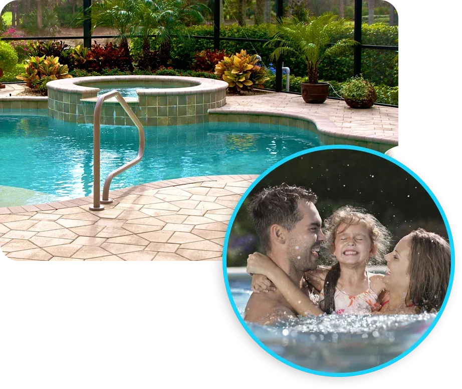 family enjoying pool